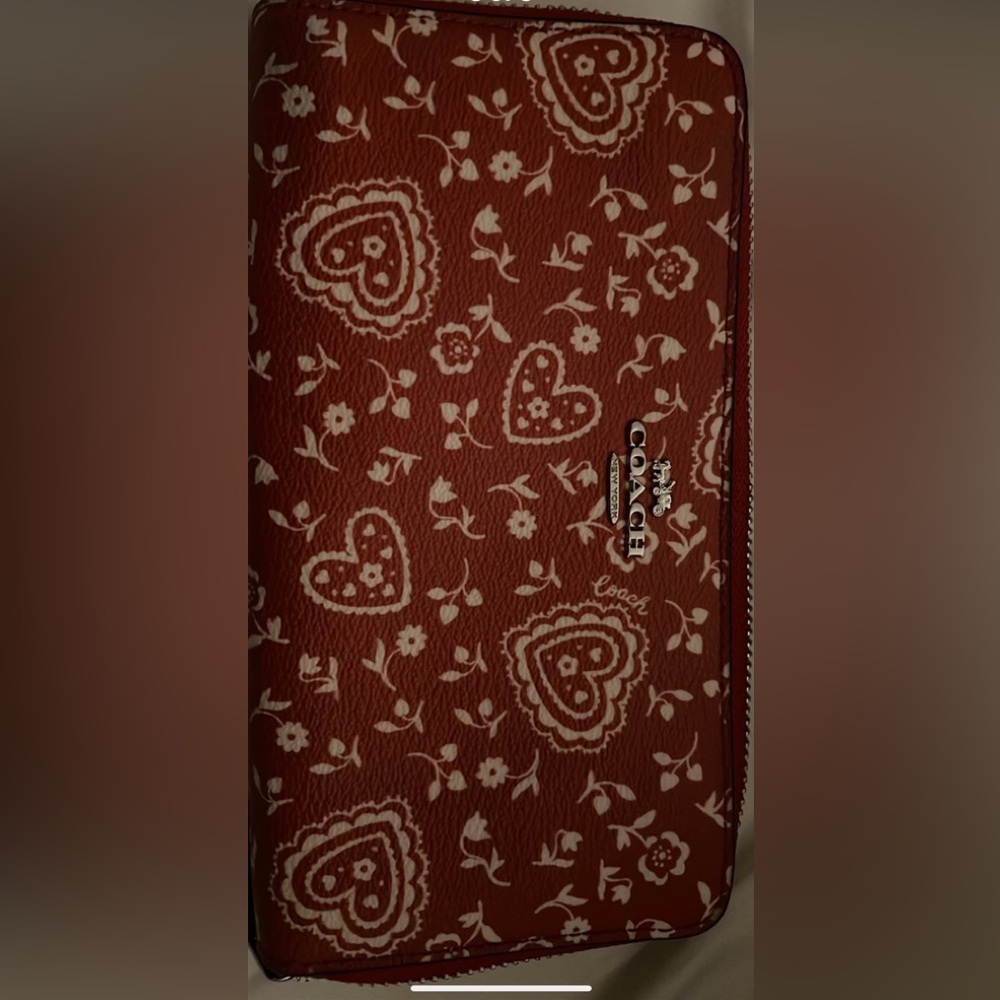 Coach Red Wallet with Heart ❤️  Floral Design